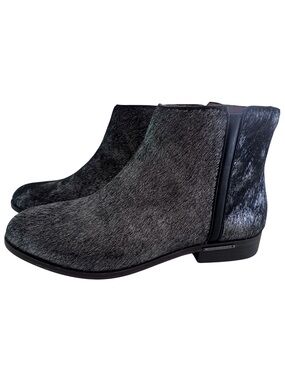 Louise et Cie Taline Ankle Boots Women 7M 37.5 Cow Hair Fur Black Gray NWOB